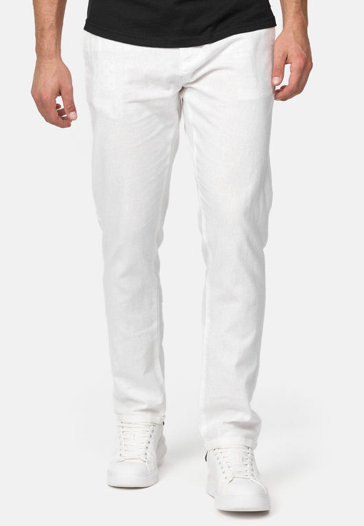 Indicode men's Haverfield trousers made of 55% linen & 45% cotton with 4 pockets incl. belt