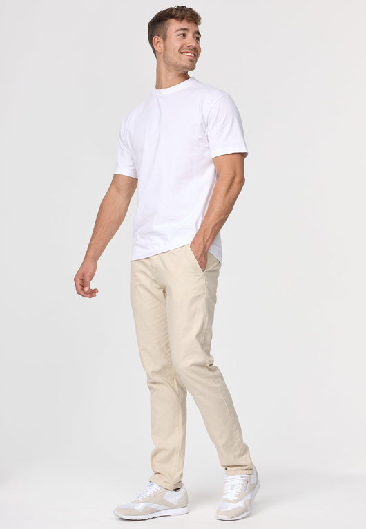 Indicode men's Haverfield trousers made of 55% linen & 45% cotton with 4 pockets incl. belt