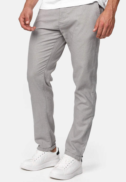 Indicode men's Haverfield trousers made of 55% linen & 45% cotton with 4 pockets incl. belt