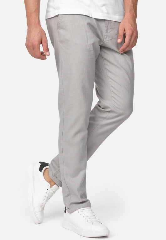 Indicode men's Haverfield trousers made of 55% linen & 45% cotton with 4 pockets incl. belt