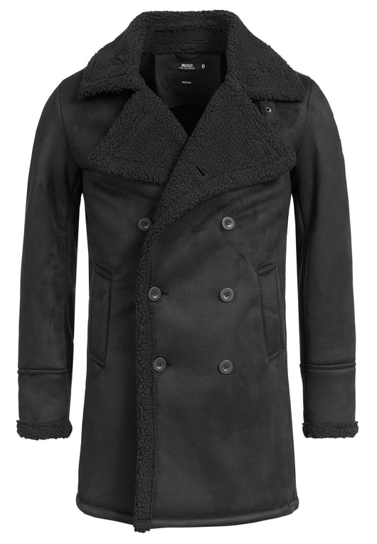 Indicode men's Barlow short coat with wide lapel collar and teddy fur