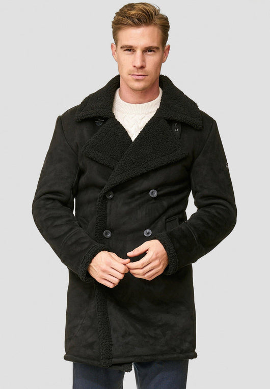 Indicode men's Barlow short coat with wide lapel collar and teddy fur
