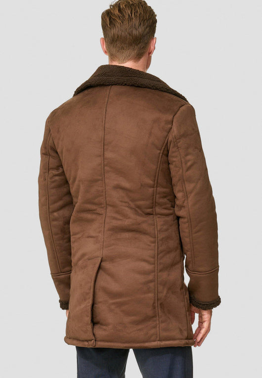 Indicode men's Barlow short coat with wide lapel collar and teddy fur