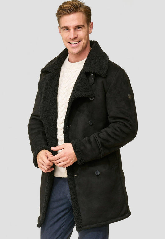 Indicode men's Barlow short coat with wide lapel collar and teddy fur