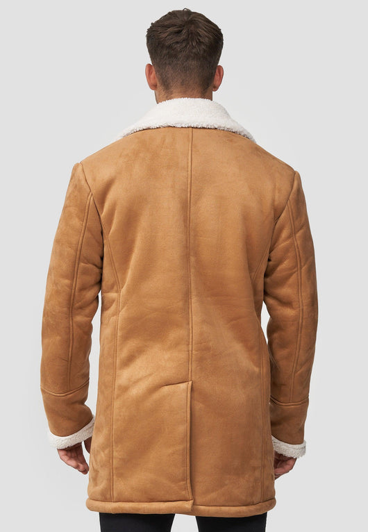Indicode men's Barlow short coat with wide lapel collar and teddy fur
